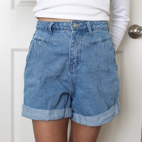 Princess Polly High Waist Denim Blue Shorts - Picture 1 of 4